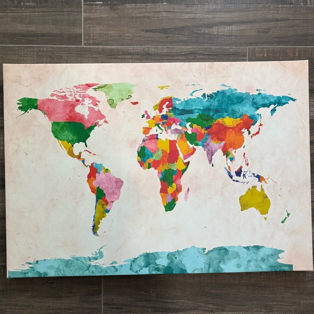 Watercolor World Map Canvas Wall Art